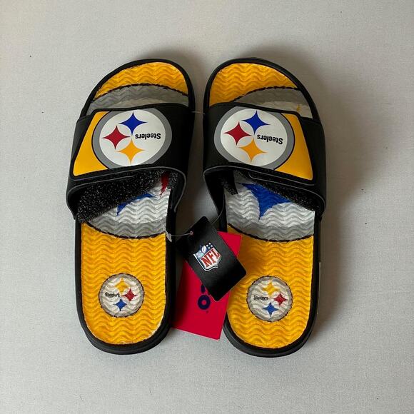 FOCO Pittsburgh Steelers NFL Men's Colorblock Big Logo Gel Slides Size - Small - Picture 1 of 5